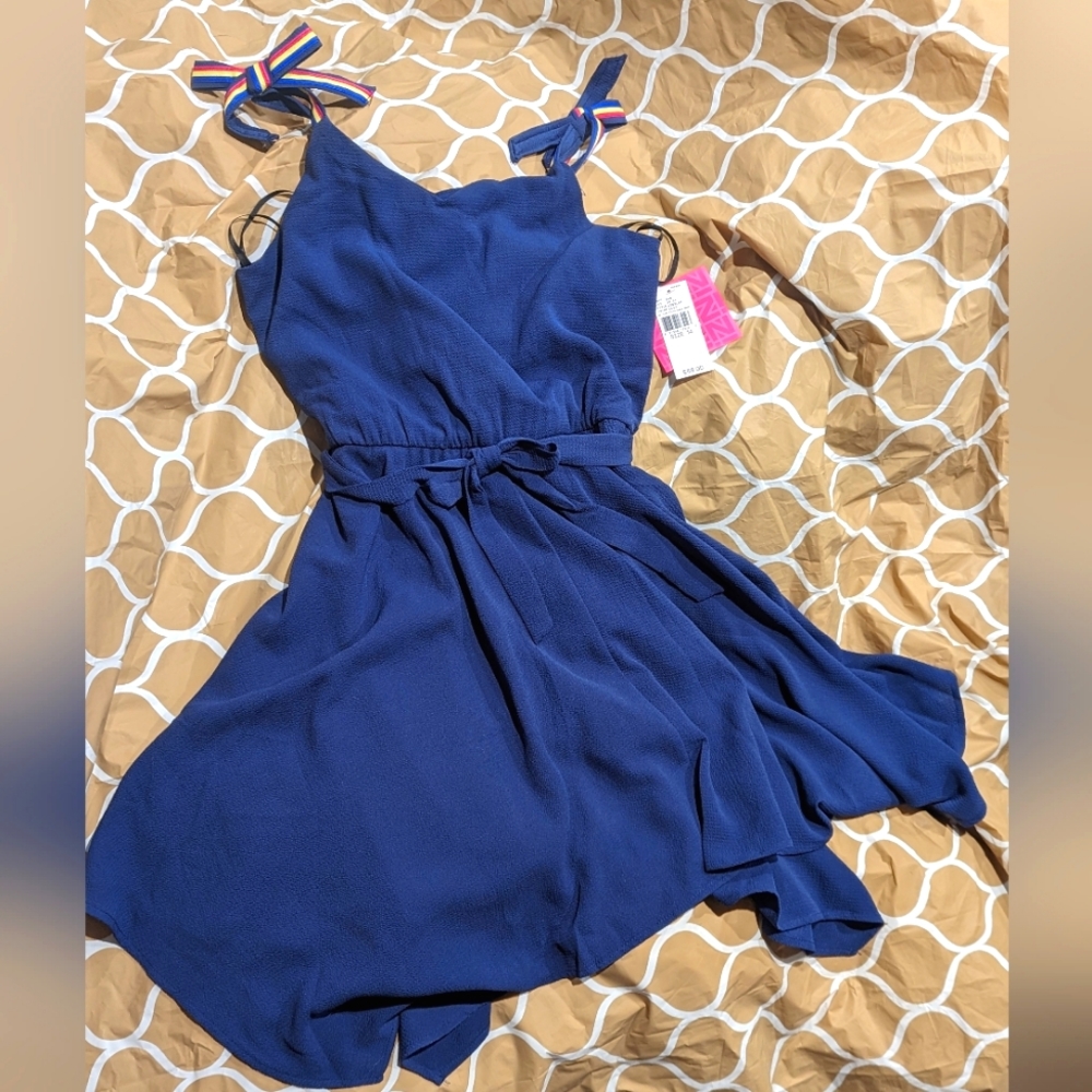 Girl's Dress blue with rainbow tie straps